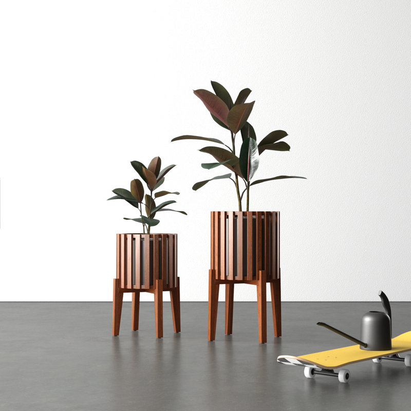 Ilke Wood Pot Planter, Walnut