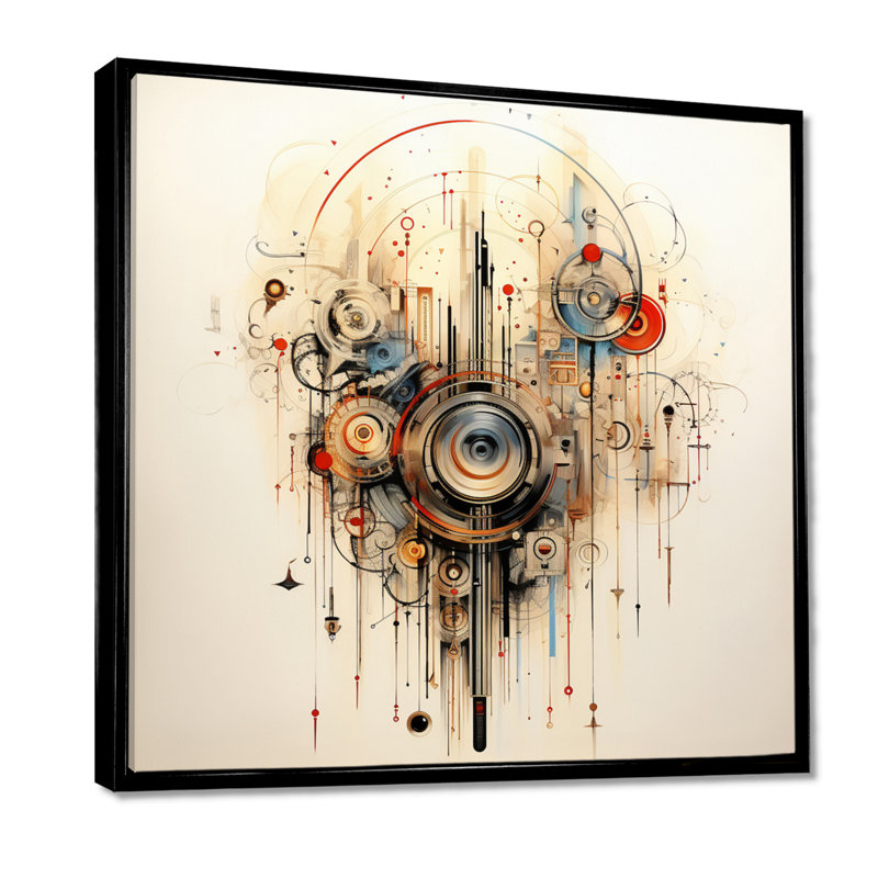 «Music Waves», composition abstraite rétro - musique, art mural, Toile avec cadre flottant noir, H 16 po x l 16 po x P 1 po