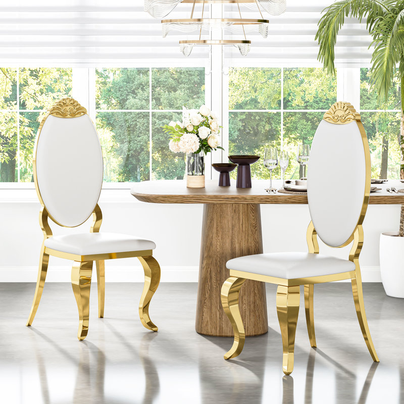 Khandis 20'' H Cotton Upholstered Side Chair, Gold, White