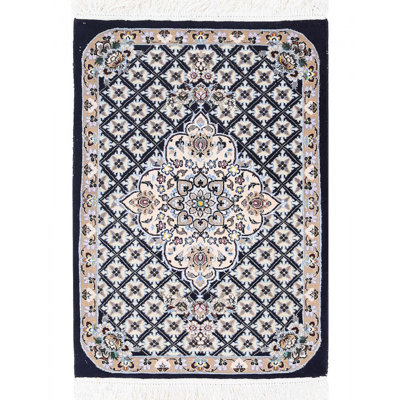 Black Fine Hand Knotted Persian Silk & wool Nain 2'X 3'