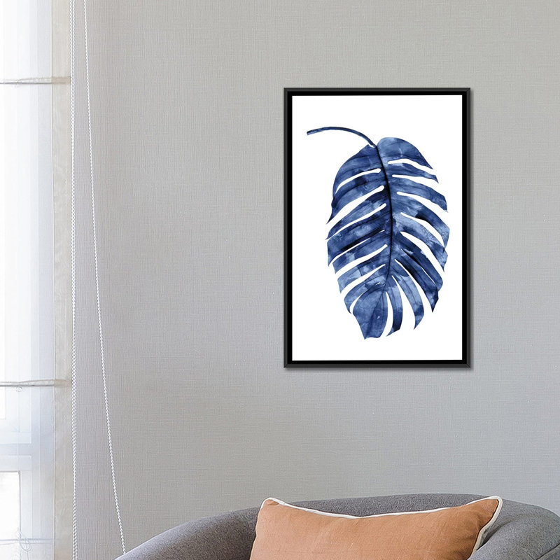 " Indigo Palm II " by Melonie Miller, 26" H x 18" W x 1.5" D, Black Framed Canvas, No Mat