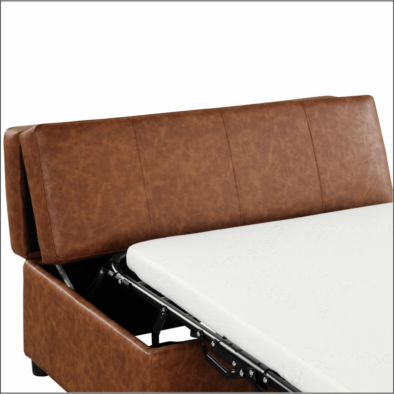 Folding Ottoman Sleeper Bed with Mattress Convertible Guest Bed, Brown