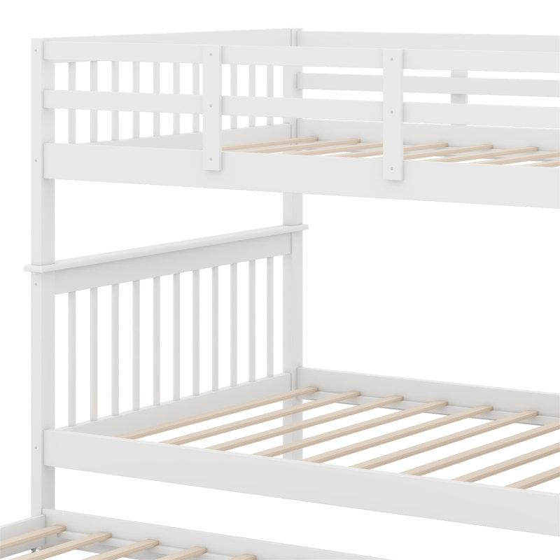 Lit superposé avec lit gigogne, rangement et garde-corps pour la chambre à coucher, Blanc