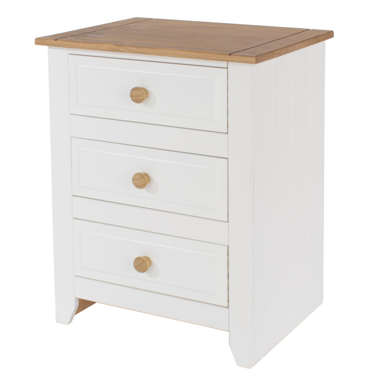 Katalina 3-Drawer Bedside Cabinet, Coastal Farmhouse Nightstand Table