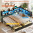 Daybed With 2 Underneath Storage Drawers And Charging Station, L-shape Corner Bed Frame With Storage Bookcase And Led Lights For Living Room, Bedroom & Guest Room-151470851-155009251