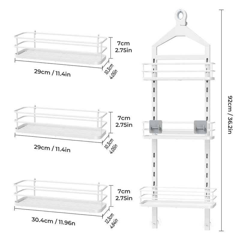 Capacité maximale et suspension stable, hauteur de 3 niveaux - panier de douche réglable, Blanc