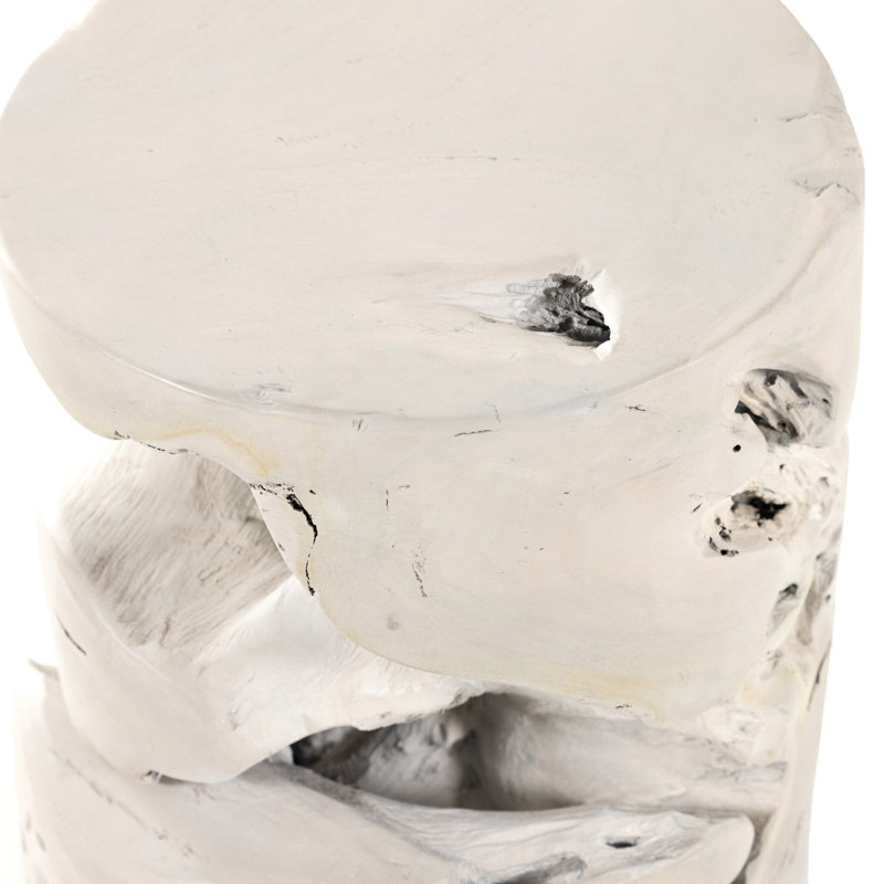Atrakchi Accent Stool, Teak Stool-Ivory
