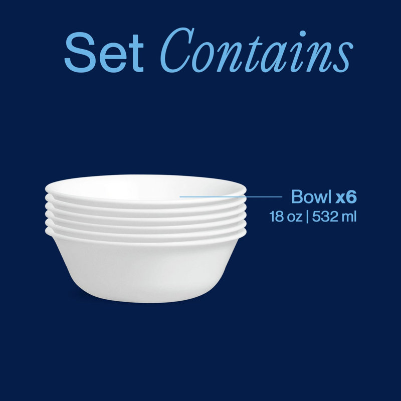 Corelle Winter Frost White 18-ounce Cereal Bowls, 6-pack
