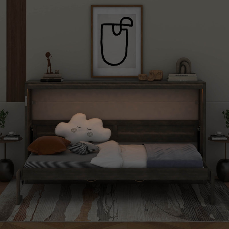 Lit escamotable simple avec lumière DEL, Brun