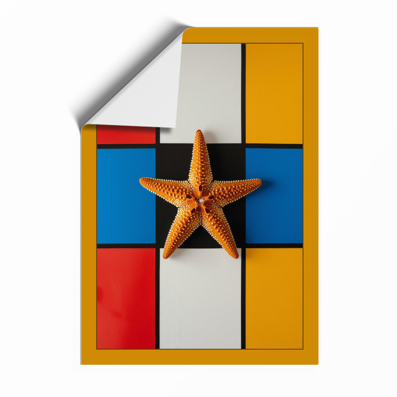 Starfish On Grid Geometric - Print, Unframed, A4 - 29.7 x 21.0 cm