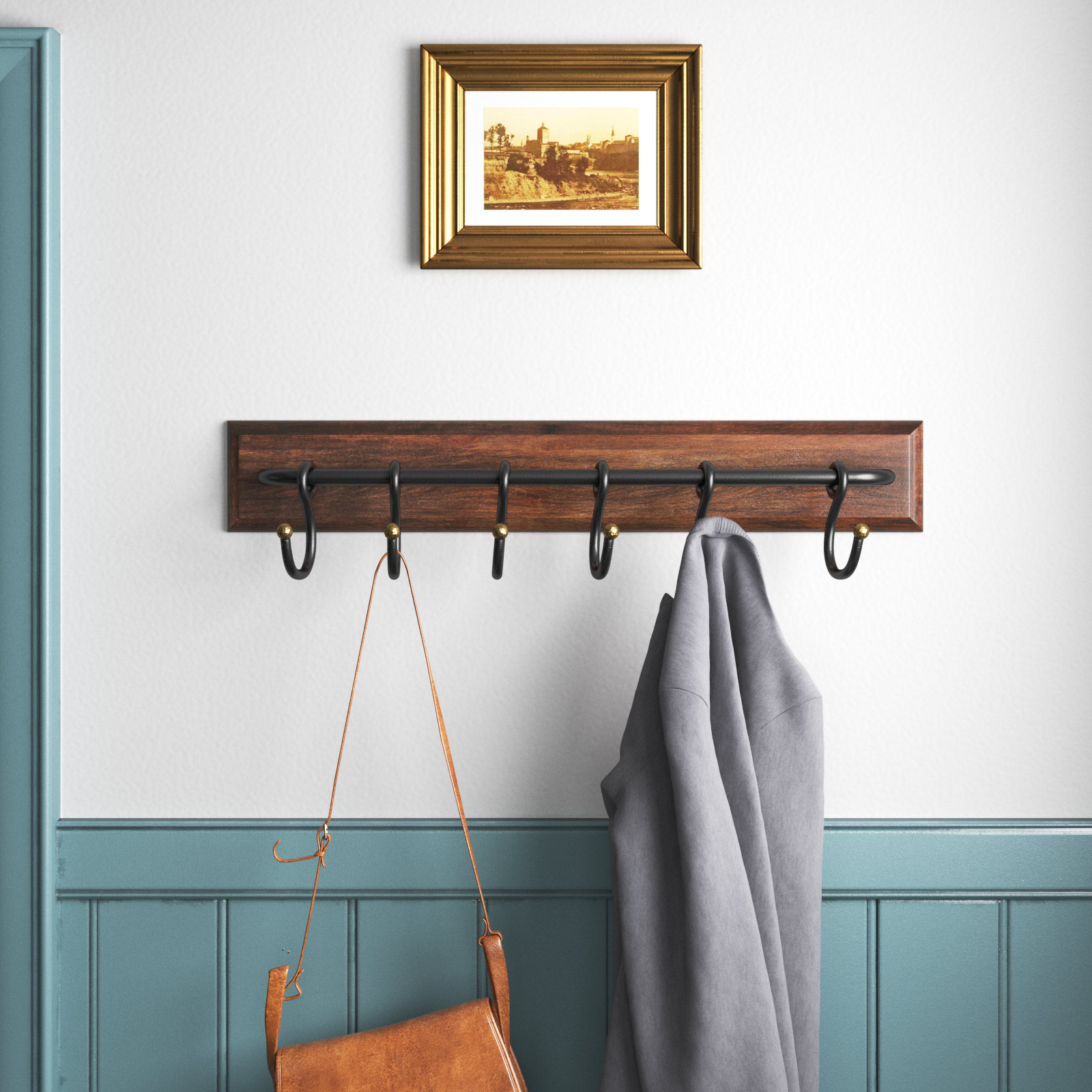 Haverly 6 - Hook Wall Mounted Coat Rack in Brown