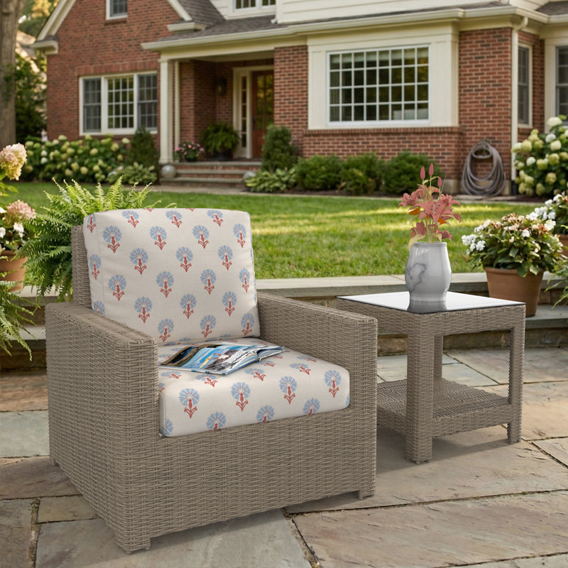 Chaise d'extérieur Henri avec coussins Sunbrella, Sunbrella Mira Bluebell