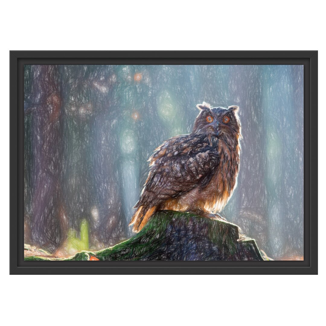 Gerahmter Fotodruck An Owl on a Tree Trunk