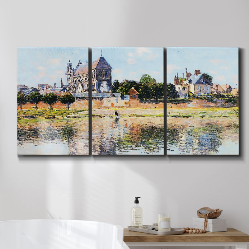 «La seine et les montagnes du Chaantèmesle», reproduction sur toile 3 pièces 1880, H 48 po x l 96 po x P 2 po