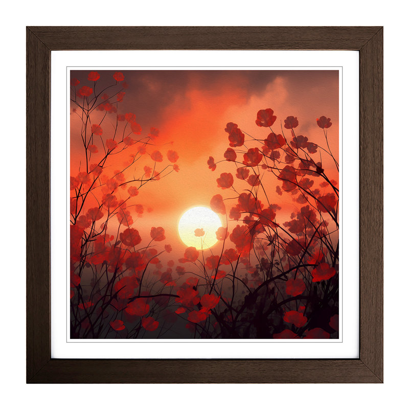 Japanese Sunset Floral - Framed Print, Walnut