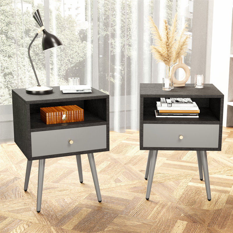 Table de chevet 1 tiroir Gurtie - gris foncé