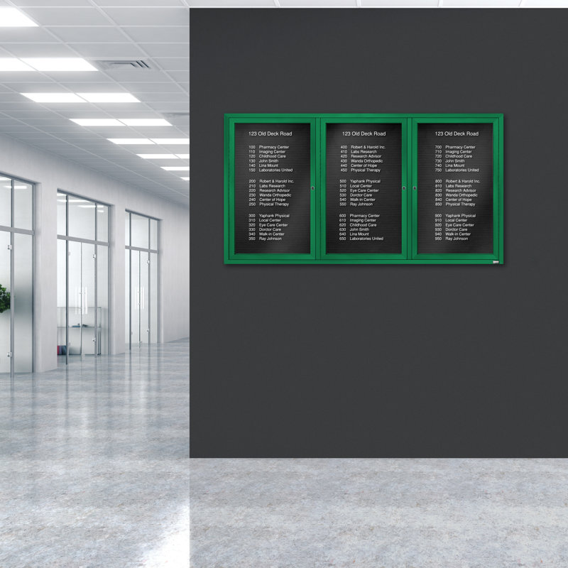 Tableau d'affichage mural fermé pour armoire d'annuaire, Vert thermolaqué, Trois, H 36 po x l 72 po