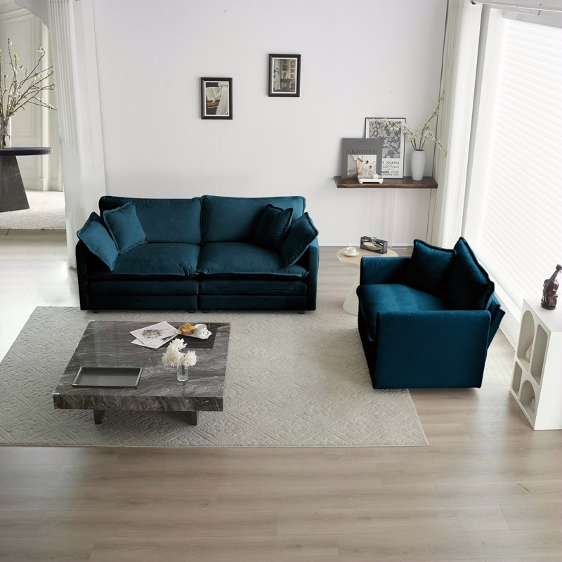 Ensemble 2 pièces de causeuse et de chaise rembourrées en chenille pour salon, solution de mobilier confortable et élégante