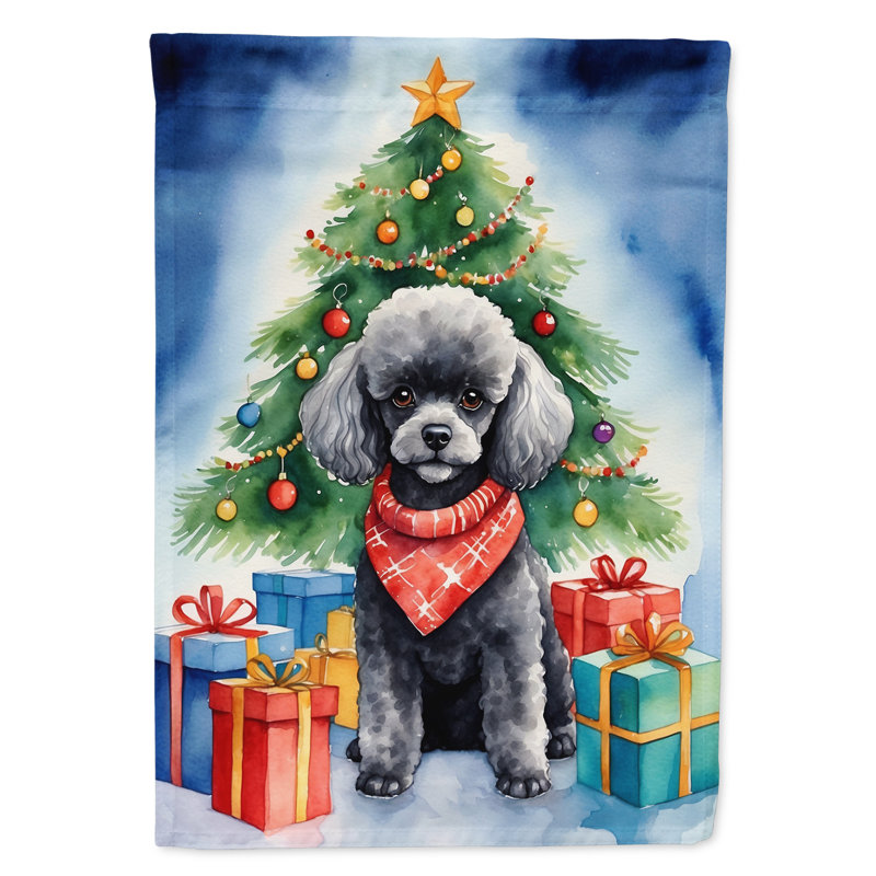 Drapeau de Noël maison de renne, Caniche noir
