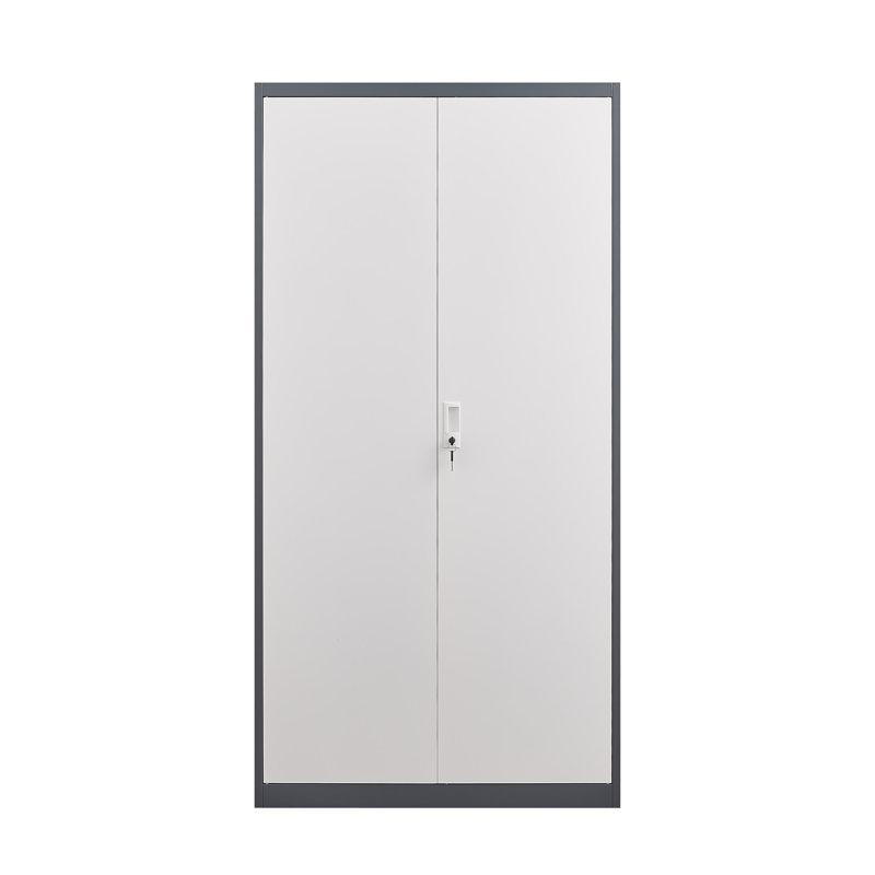 Armoire grande capacité en métal gris avec tringle et compartiments, Blanc