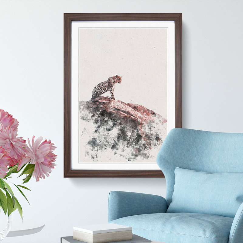 Leopard upon the Rock - Picture Frame Painting Print, 45cm H x 33cm W x 2cm D, Walnut Framed