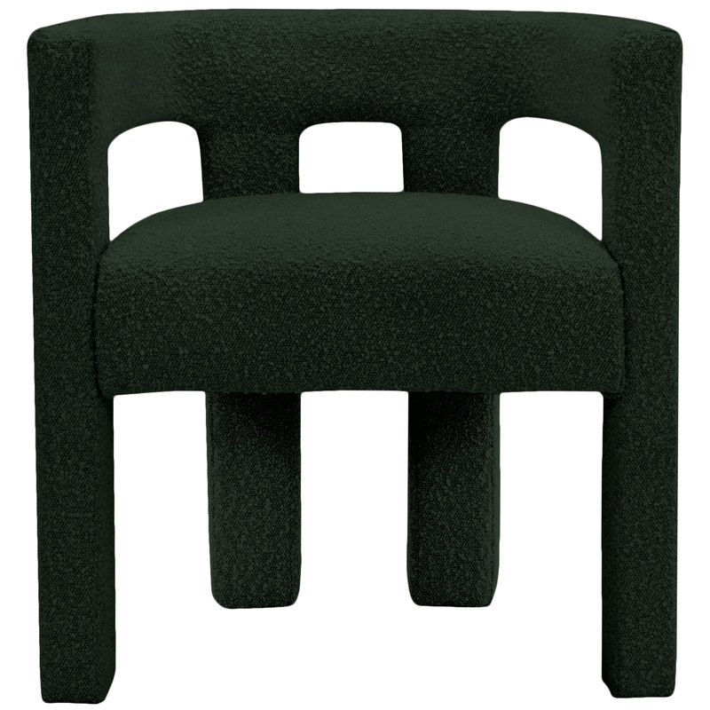 Green Boucle Upholstered Low Arm Chair with Wooden Legs