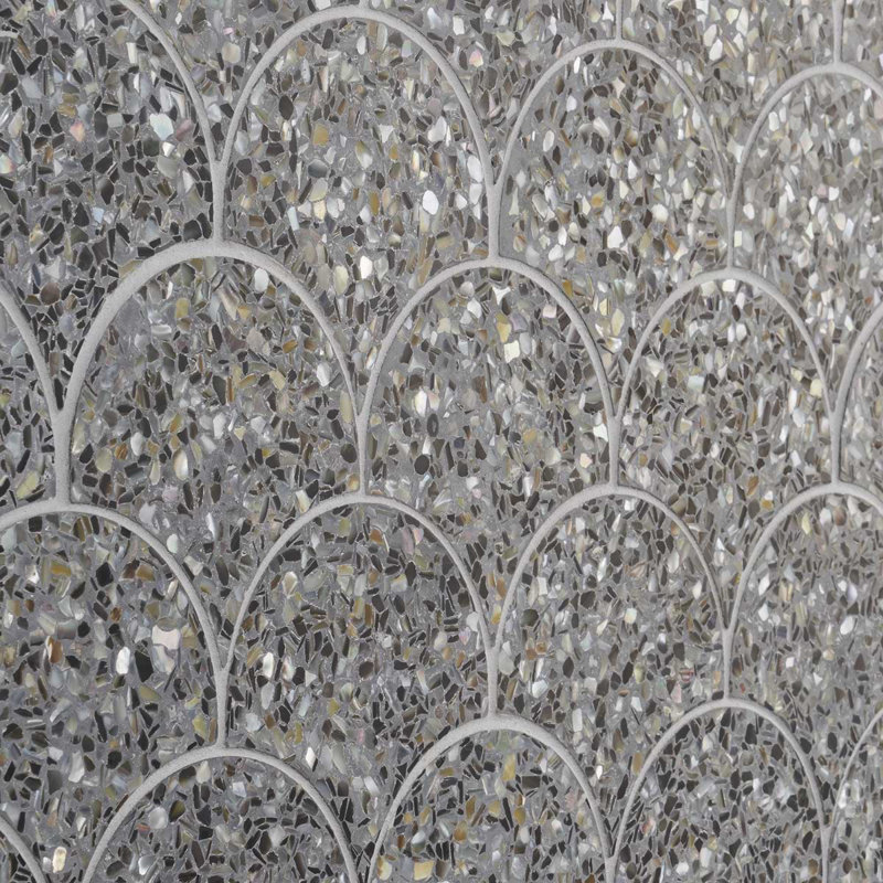 Reef 5" Fish Scale Polished Pearl Terrazzo Mosaic Tile, Gray
