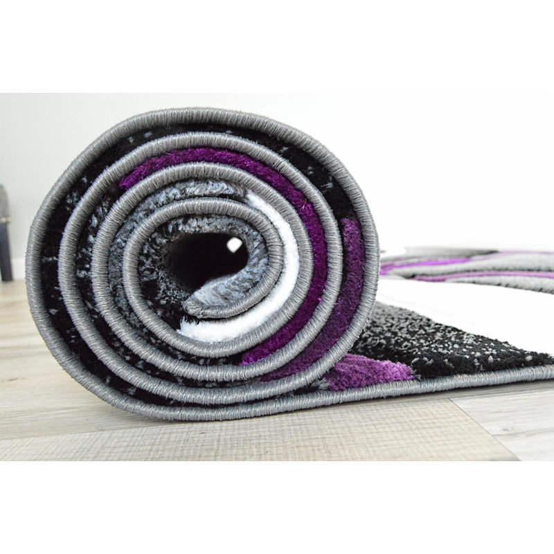 Mccampbell Abstract Area Rug, Rectangle 7'9" x 10'8", Purple/Gray/White