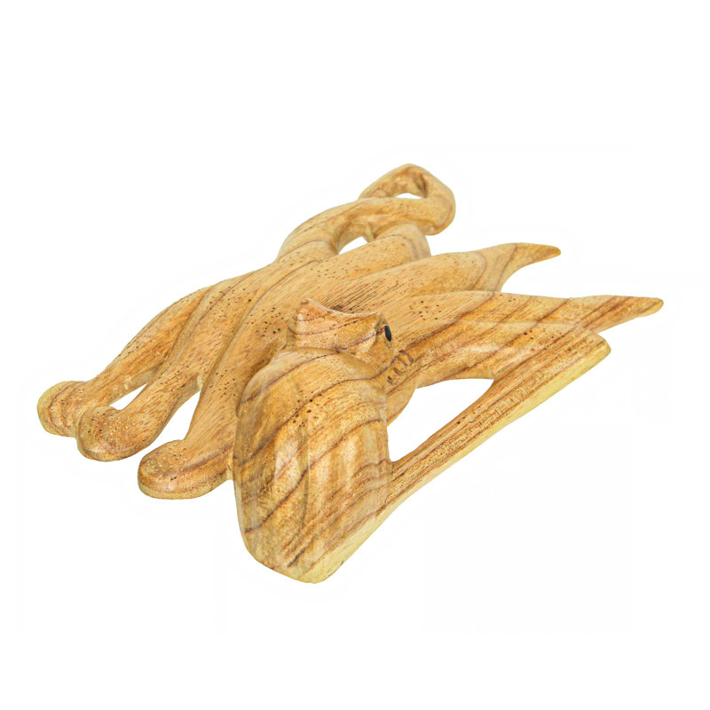 Figurine de pieuvre nautique en bois brun naturel sculpté à la main de 8,25 pouces de largeur