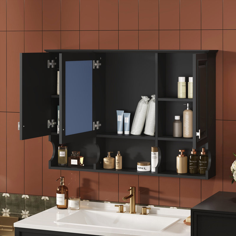 Armoire à pharmacie à miroir 41 pouces avec tablettes ouvertes, Noir