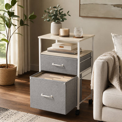 15.4" Wide 2 Drawer Mobile File Cabinet, Fabric Vertical Filing Cabinet With Open Storage Shelf,Rolling Printer Stand