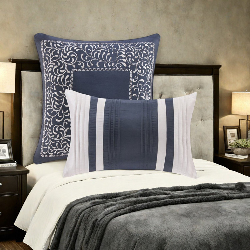 Elegant Jacquard Bedding Sets, Polyester Texture, Navy Blue Design For Home