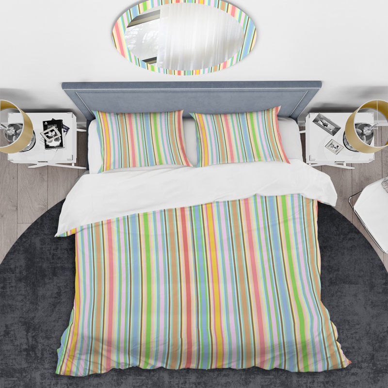 Multicolor Grunge Striped - Abstract Duvet Cover Set - Microfiber Polyester