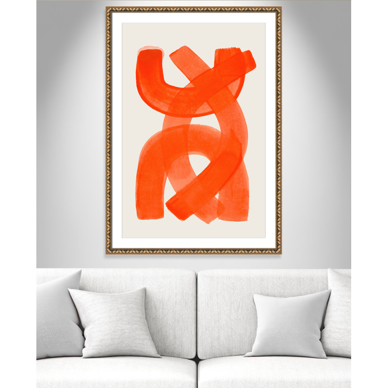 «Orange Strokes Print» par Haniff, L 34,5 po x H 48,5 po, Imprimé mat, Gold Leaf Beads