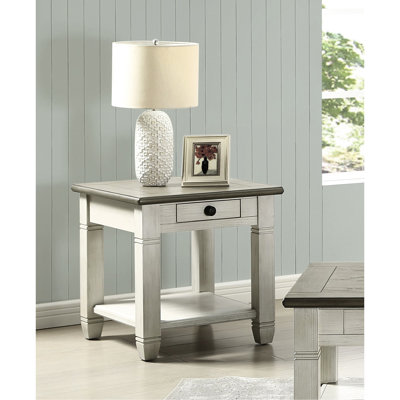Table de bout 1pc avec tiroir et tablette en brun antique blanc pour la décoration du salon