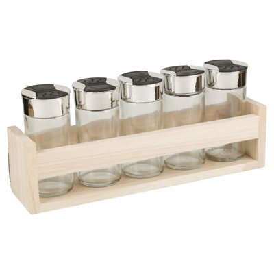 Wall Wood Spice Jar & Rack Set