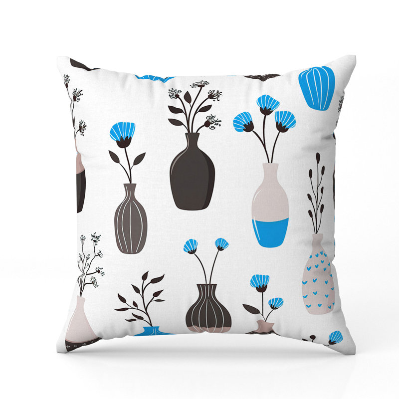 Coussin Vase of Dreams, Bleu / blanc, H 26 po x l 26 po