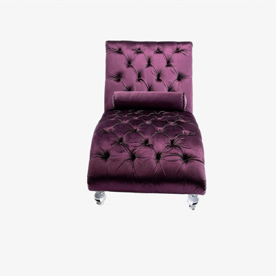 Velvet Chaise Lounge Indoor,Button-Tufted Upholstered Chaise Lounge Chair with Pillow for Bedroom Living Room Office (Purple Velvet)