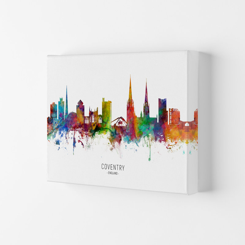 Coventry England Skyline by Michael Tompsett - Print, 42cm H x 59.4cm W x 4cm D, Wrapped Canvas
