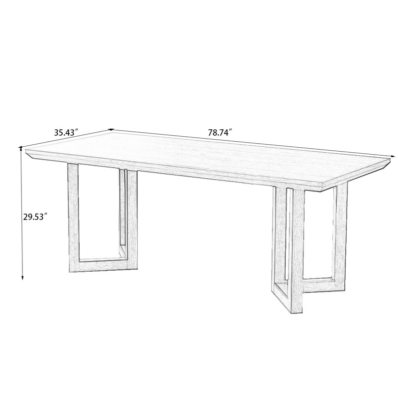 Table de salle à manger rectangulaire en bois massif brun, H 29,53 po x L 78,74 po x l 35,43 po