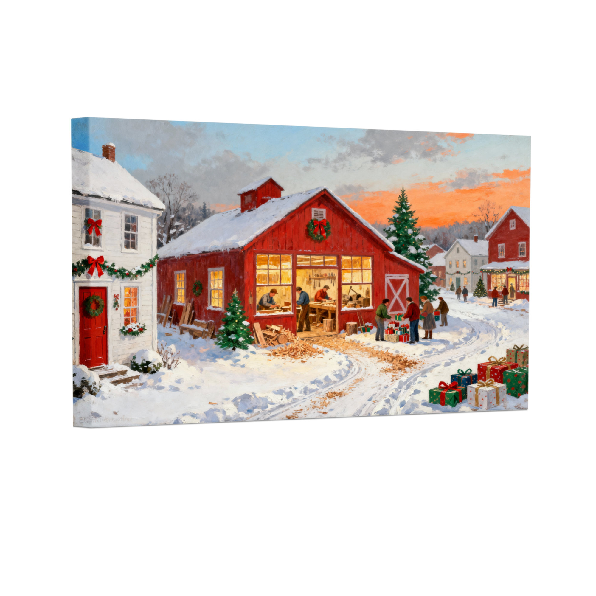 Charlton Home® Christmas Christmas Barn Workshop Winter Scene Set of 3 ...