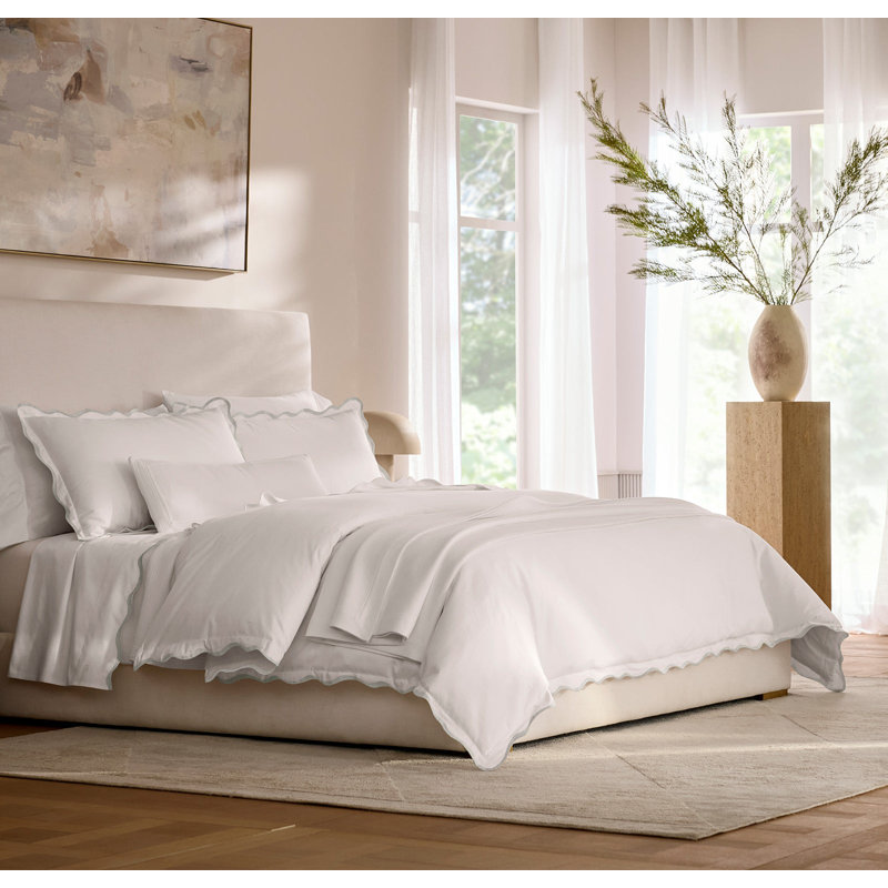 Signature Curved Edge Bedding Set, White/Mist, King/Cal. King Duvet Cover + 2 King Shams