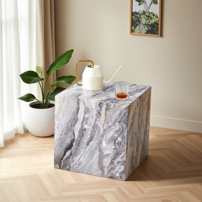 15.7*15.7*15.7 Inch Marble Texture MDF Coffee Table - Luxurious Design, Perfect Living Room Accent.Cube Fashion Texture Design Coffee Table