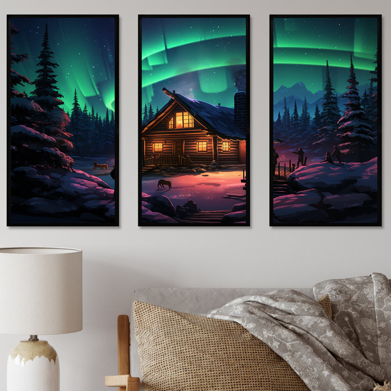 «Canadian Boreal Ballet 2 - Northern Lights», art mural, Cadre flottant noir, H 32 po x l 48 po