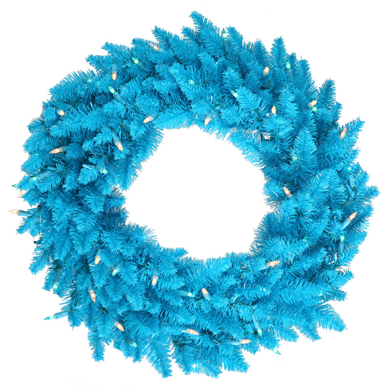 Couronne de Noël artificielle en PVC, H 48 po x l 48 po x P 5 po, Bleu ciel