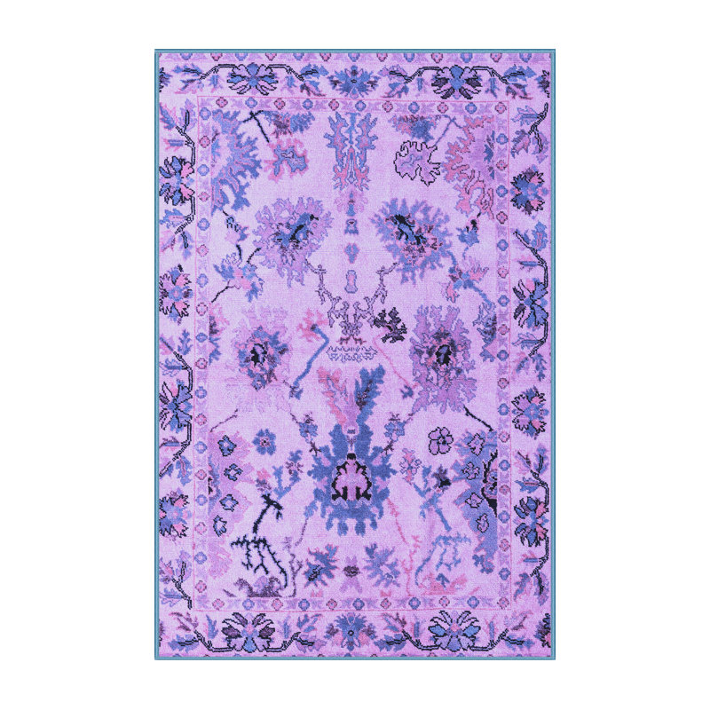 Tapis floral fabriqué à la machine en bleu / noir / blanc, Rectangle 2 pi x 4 pi