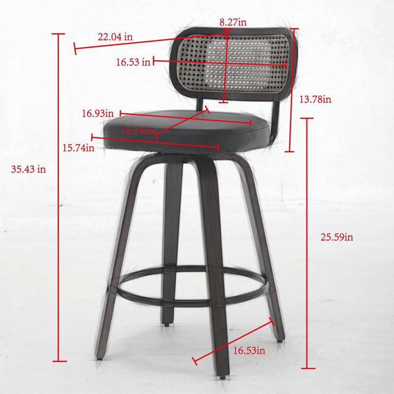 Tabouret de bar 26 po en similicuir à hauteur de comptoir avec dossier noyer et pieds en bois cintré, Beige 2