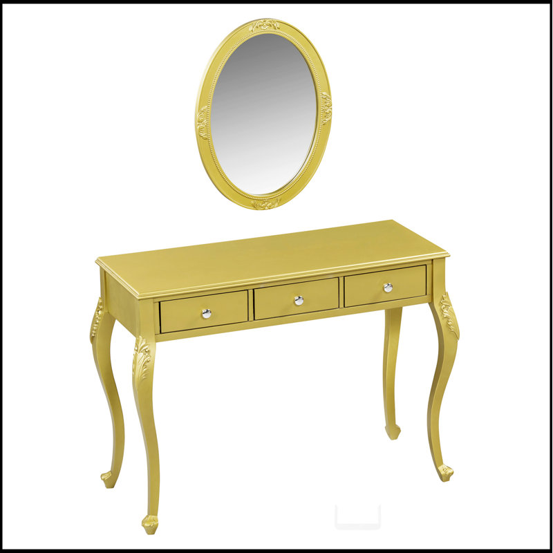 Luxury Makeup Vanity Desk with Oval Mirror, 3-Drawer Dressing Table for Jewelry Storage, Elegant Console Table for Entryway, Living Room & Bedroom, Stylish Home Decor
