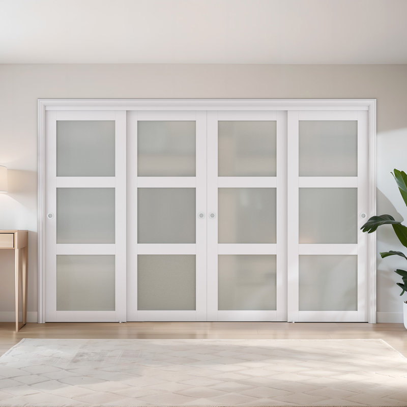 Portes de garde-robe coulissantes en verre givré 112 po x 80 po avec quincaillerie d'installation, 112 po x 80 po, 4   , Noir