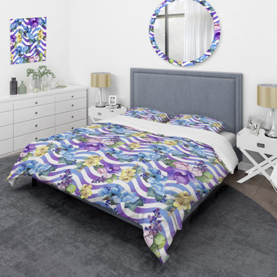 Ensemble de housse de couette en microfibre mauve / blanc / jaune